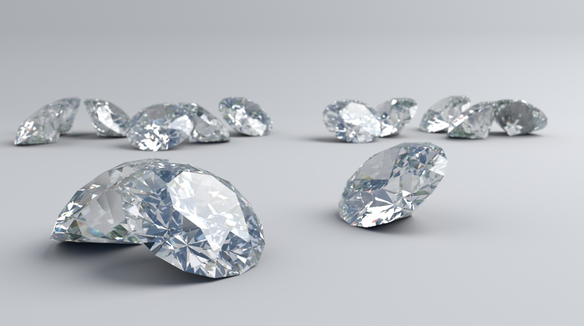 Multiple diamonds on gray background.