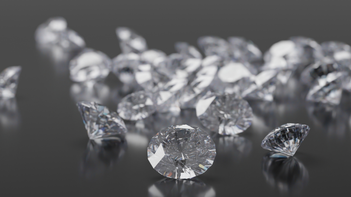 Multiple diamonds on gray background.